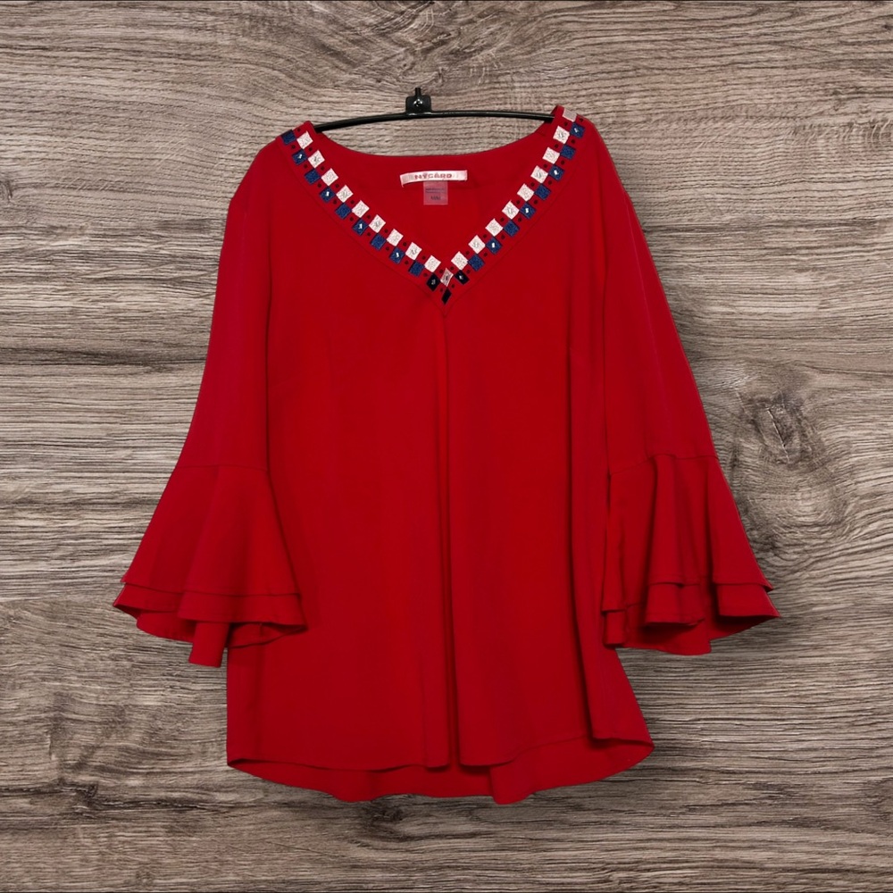 Peter Nygard V-Neck Tunic Top with Bell Sleeves, Size M - Picture 1 of 4